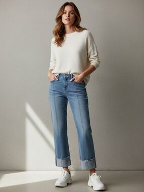 NWT DKNY classic cut, high rise cuffed jeans w30